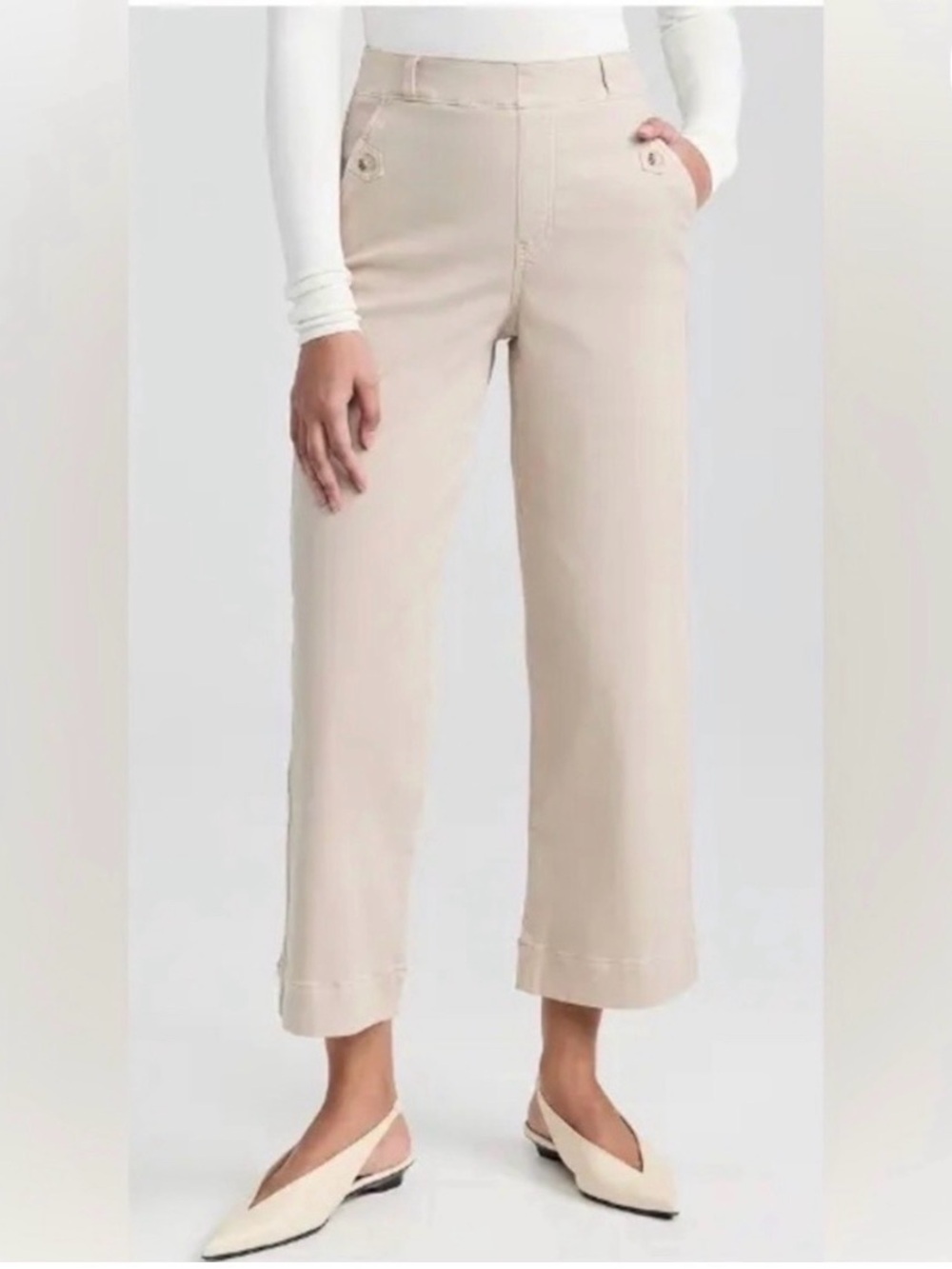 NWT Spanx Stretch Twill Cropped Wide Leg Pants – Beige Size XL L79